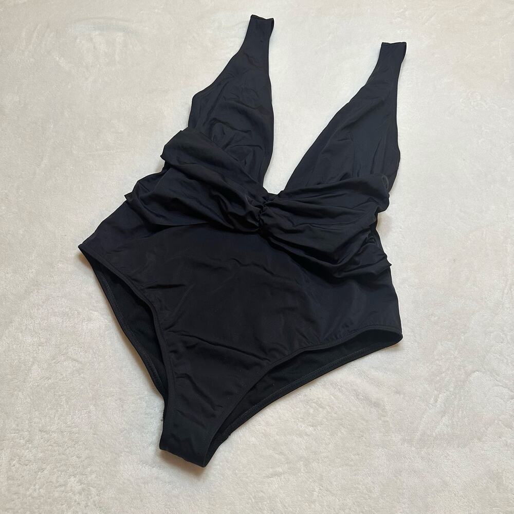 ASOS Black One Piece Swimsuit sz 12 Deep V Swimsuit - Picture 8 of 9